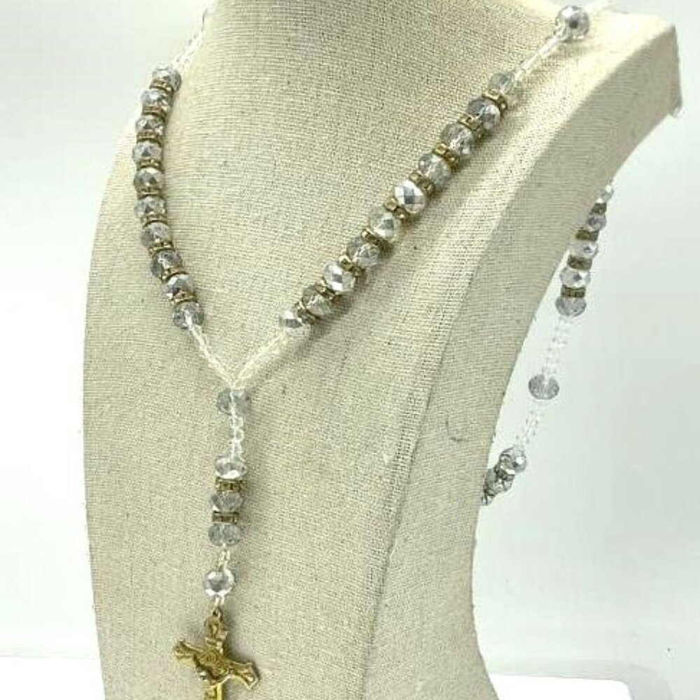Vintage Faceted Crystal Fine Catholic Rosary Gold-Tone Cross